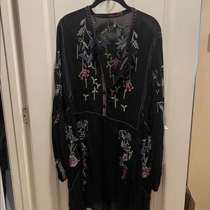 Johnny Was Black Dress with Colorful Embroidery